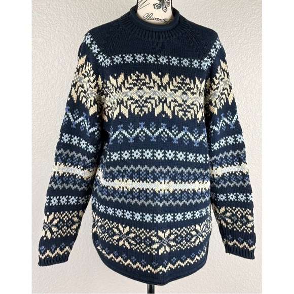 Eddie Bauer Men’s Vintage Nordic Fair Isle Snowflake Ski Sweater, size Large - Picture 4 of 9